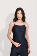 CORSELET COM ALÇAS DENIM