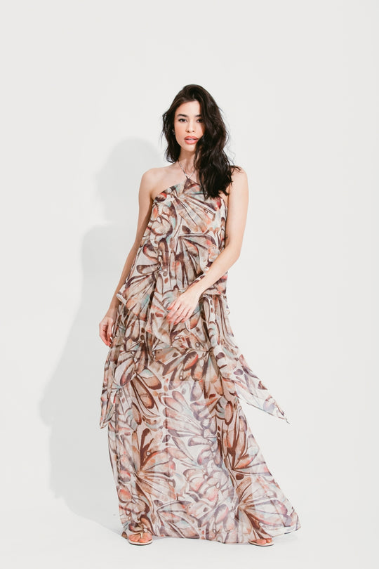 VESTIDO LONGO FRENTE ÚNICA ESTAMPADO