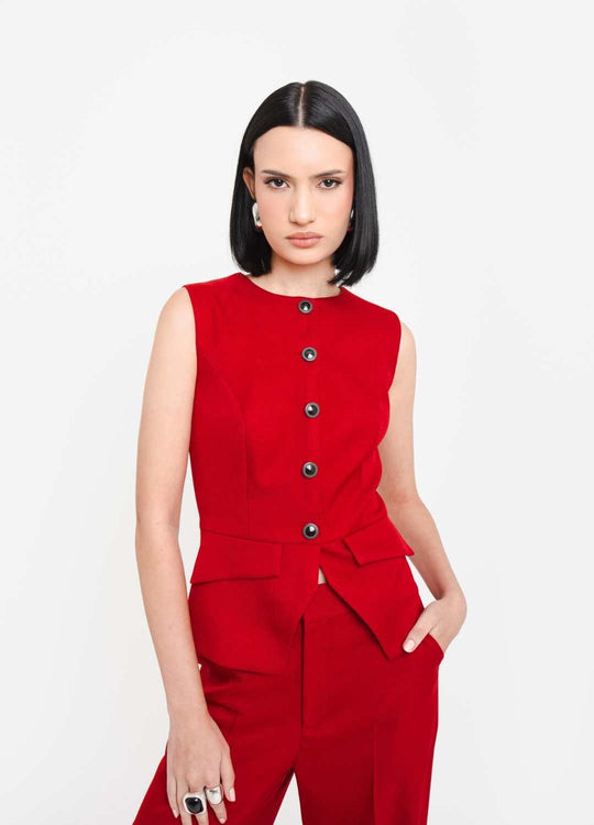BLUSA COM BOTÕES E LAPELA RED
