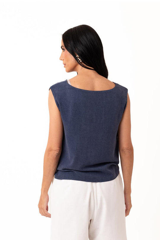 BLUSA DECOTE ASSIMÉTRICO MARINHO