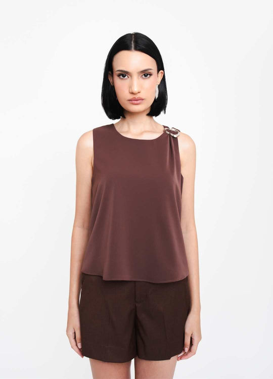 BLUSA FIVELA OMBRO MARROM
