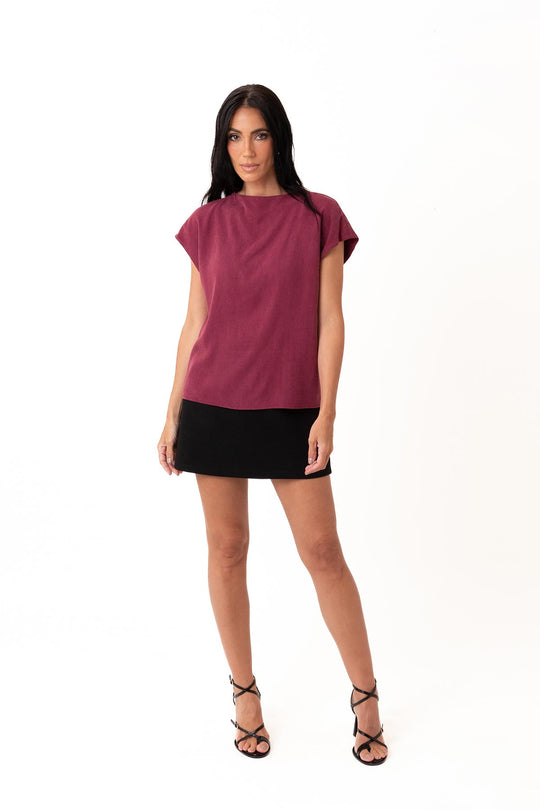 BLUSA GOLA ALTA MANGA VINHO
