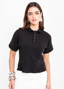BLUSA GOLA POLO MALHA PRETA