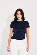 BLUSA MANGA VELUDO AZUL