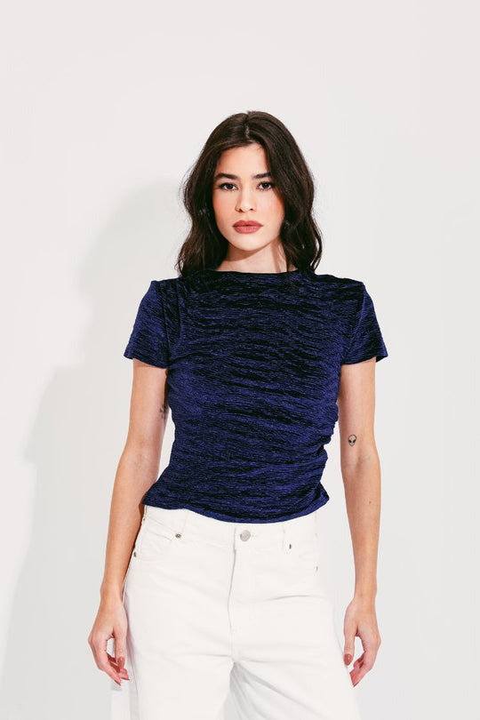 BLUSA MANGA VELUDO AZUL