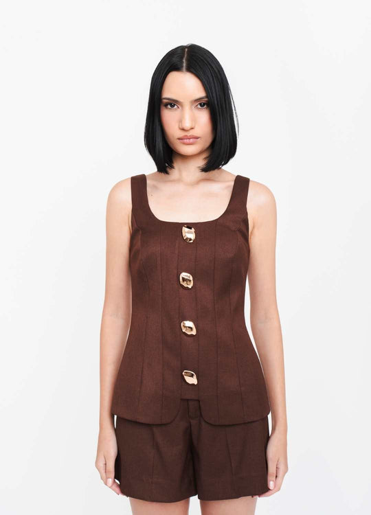 BLUSA MARROM COM BOTÕES  FRONTAIS
