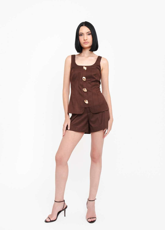 BLUSA MARROM COM BOTÕES  FRONTAIS