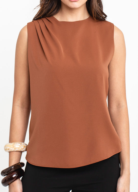 BLUSA OMBRO DRAPEADO MARROM
