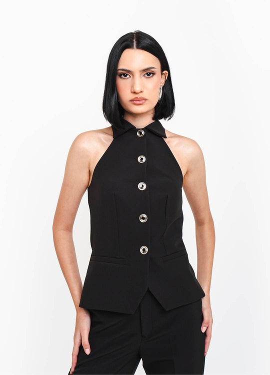 BLUSA POLO COM BOTÕES PRETA