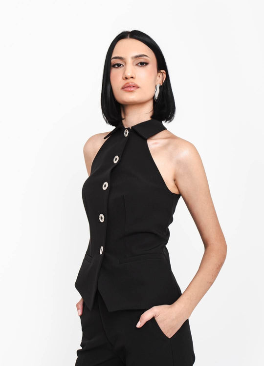 BLUSA POLO COM BOTÕES PRETA