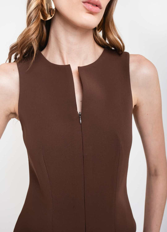 BLUSA ZÍPER FRONTAL MARROM