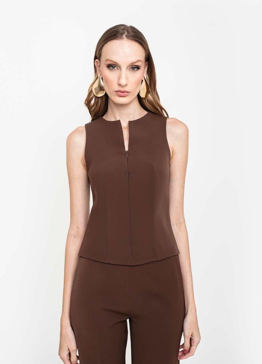 BLUSA ZÍPER FRONTAL MARROM