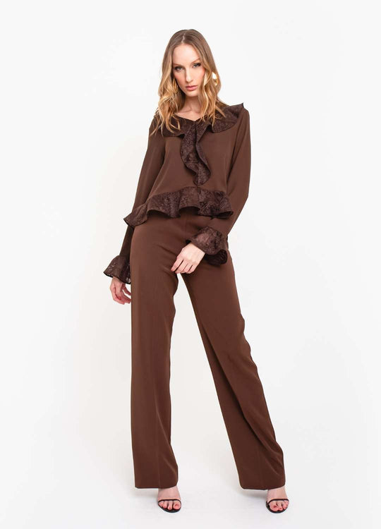 CALÇA VINCO FRONTAL MARROM
