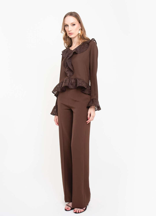 CALÇA VINCO FRONTAL MARROM