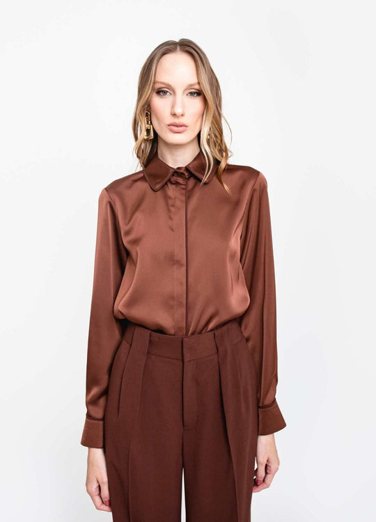 CAMISA CETIM MARROM