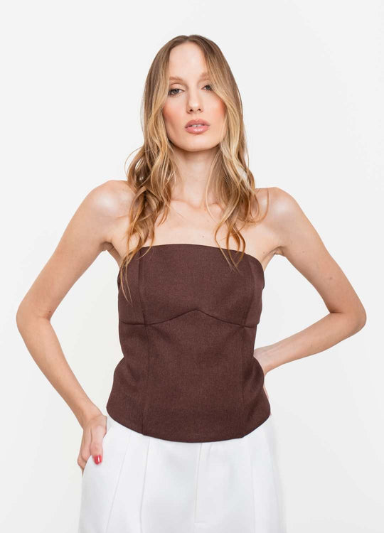 CORSELET COM RECORTE MARROM