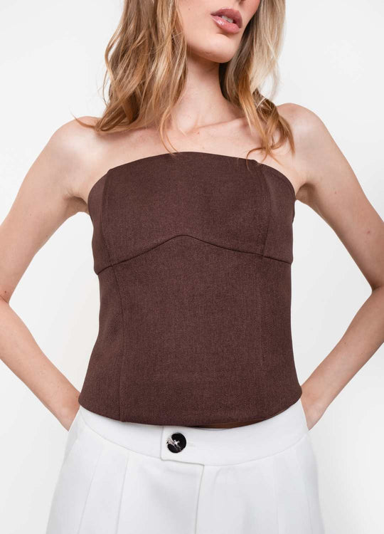 CORSELET COM RECORTE MARROM