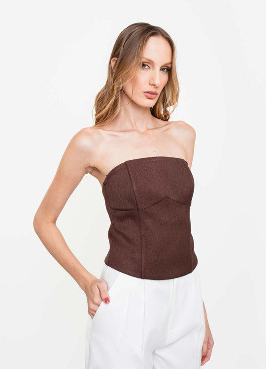 CORSELET COM RECORTE MARROM