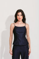 CORSELET COM ALÇAS DENIM
