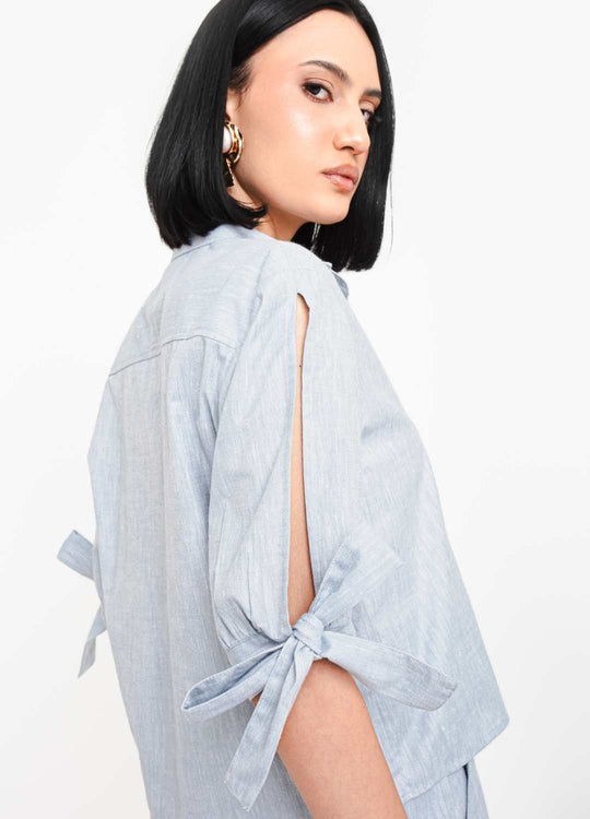 CAMISA MANGA LAÇO DENIM