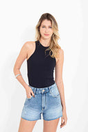 SHORT JEANS CÓS MEDIO AZUL ESCURO