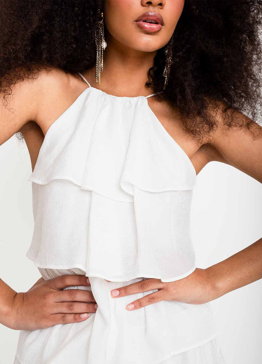 VESTIDO FRENTE ÚNICA BABADOS OFF