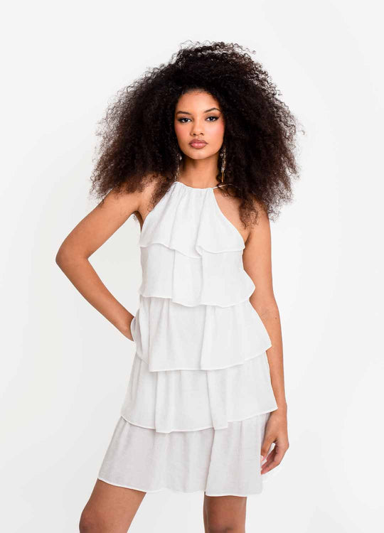 VESTIDO FRENTE ÚNICA BABADOS OFF