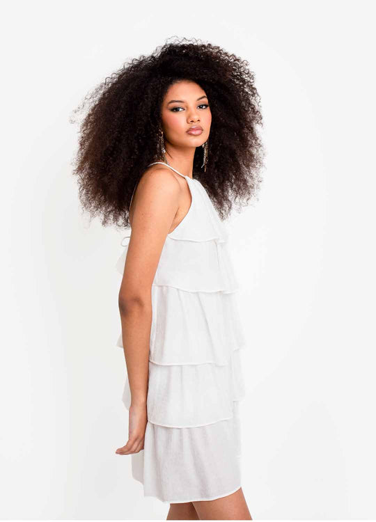 VESTIDO FRENTE ÚNICA BABADOS OFF