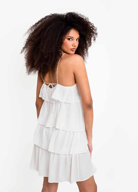 VESTIDO FRENTE ÚNICA BABADOS OFF