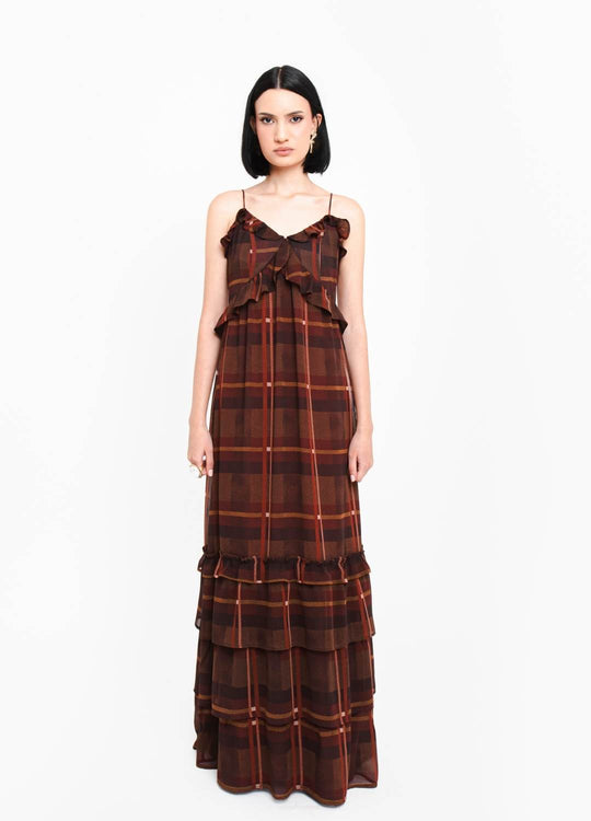 VESTIDO LONGO COM BABADOS