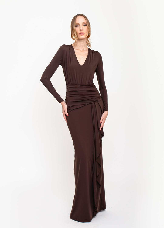 VESTIDO LONGO COM DRAPEADO