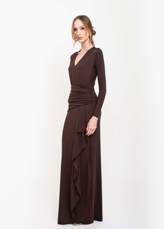 VESTIDO LONGO COM DRAPEADO